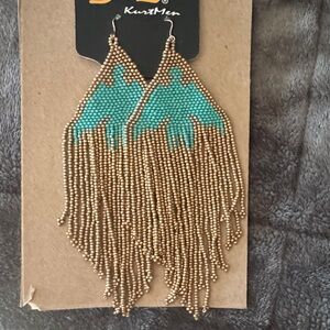 Gold and Green Beaded Earrings